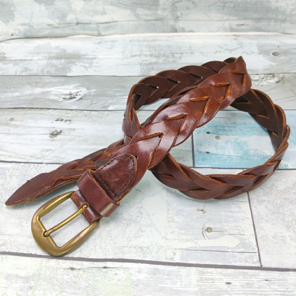 Structure Braided Brown Leather Belt w/ Buckle Size 28